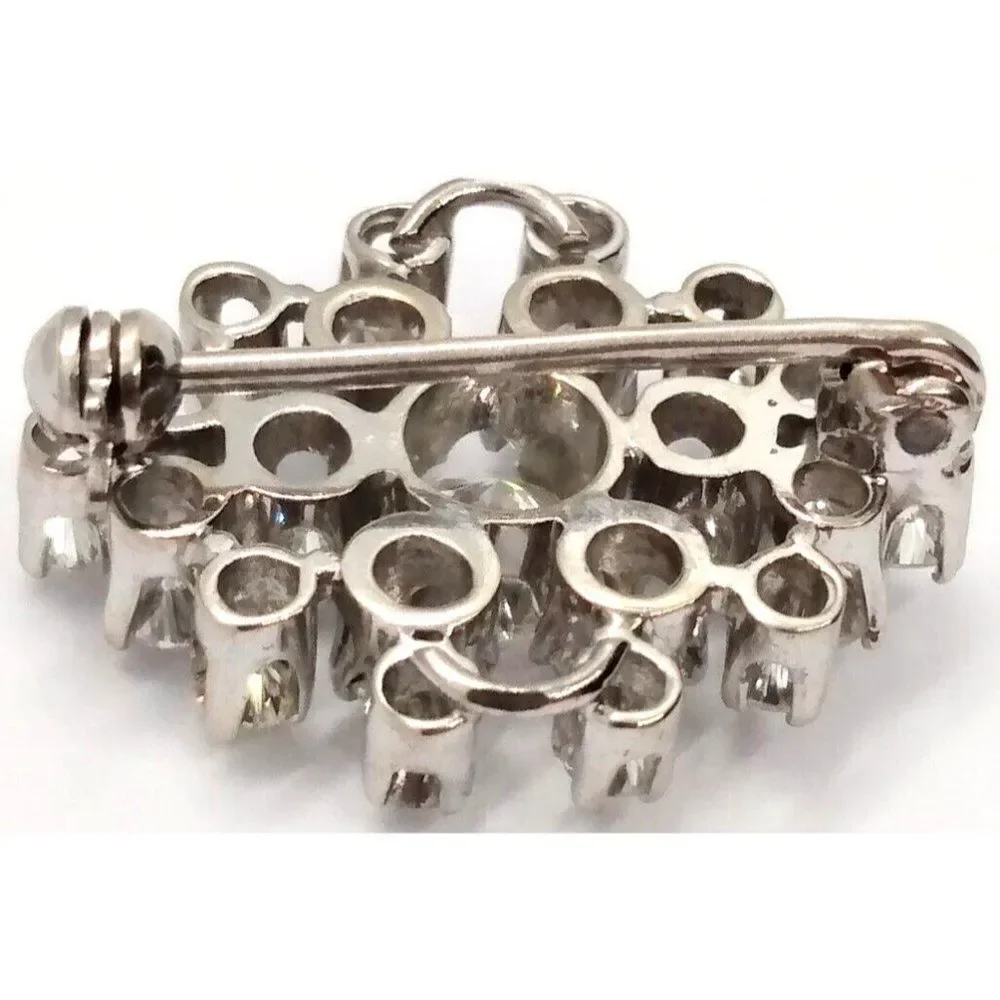 Elegant Vintage Mid-Century Diamond 14K White Gold Pin Brooch Diamond Cluster